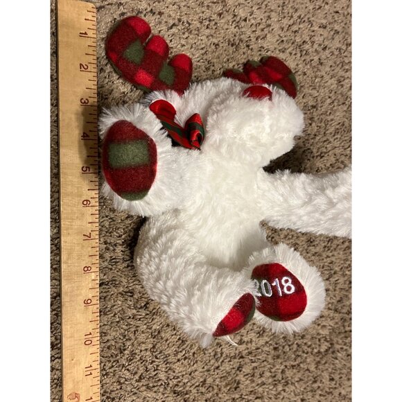 American Greetings Christmas Reindeer Plush 15 in White Plaid Antler Bow 2018 - Picture 9 of 9